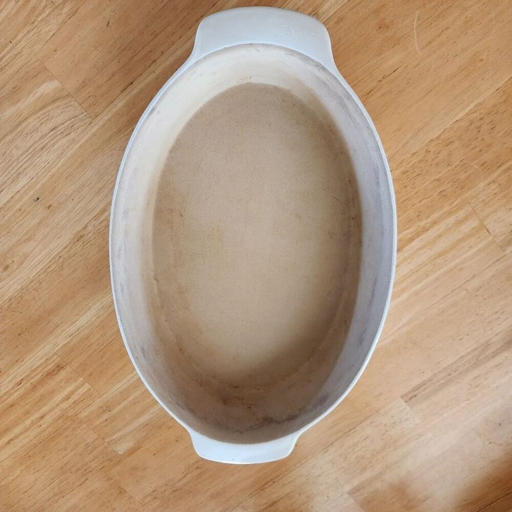 Pampered Chef Large Oval Vanilla Baking Dish Stoneware 12.5"x8.5" New Traditions